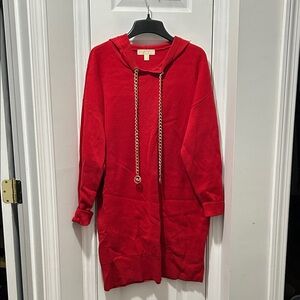 Michael Kors Red Hooded Knit Long Dress Gold Chain
